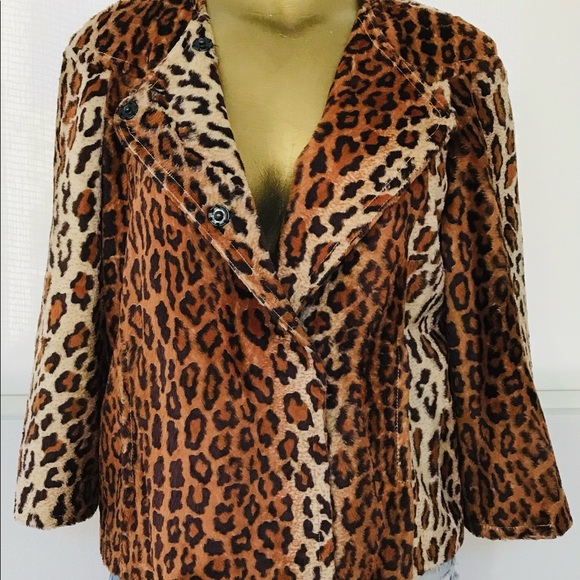 Philippe ADEC PARIS Rouge Ligne $545 LEOPARD Print Faux Fur SWING JACKET Size 8 - Picture 7 of 16